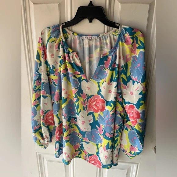 Joy Joy NEW floral top blouse shirt women’s large colorful boutique - Picture 6 of 7